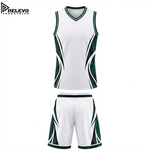 Conjunto de Uniforme de Baloncesto Sublimado Personalizado, Uniforme Deportivo Técnico Blanco con Paneles Laterales Curvos en Verde Bosque y Negro - Product Image 1