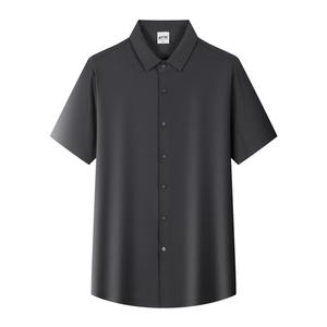 Men's Casual Solid Oxford <b>Short</b> <b>Sleeve</b> <b>Dress</b> <b>Shirt</b> Single Breasted with Stand Collar Anti-Wrinkle Summer ODM Supply - Product Image 3