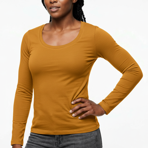 Top Ajustado de Manga Larga con Cuello Redondo para Mujer, Primavera/Verano, Tela Elástica de Algodón Ligero, Fabricación Personalizada OEM, Venta al Por Mayor de Fábrica - Product Image 1