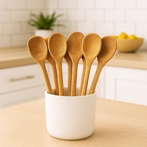 Eco-Friendly Handmade Natural Bamboo Wooden Spoon 6-Piece <b>Set</b> for Home Kitchen Cooking Dishwasher <b>Microwave</b> & Oven Safe - Product Image 6