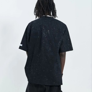 เสื้อยืดคอกลมผ้าฝ้ายประดับเพชรเทียมสไตล์สตรีทแวร์ฮิปฮอปแขนสั้นทรงหลวมสำหรับผู้ชายเสื้อยืดแฟชั่นถักลำลองฤดูร้อน - Product Image 2