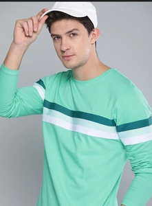 Chemise décontractée à manches longues rayée vert menthe pour homme, col tricoté sans col, idéale pour l'été - Product Image 2