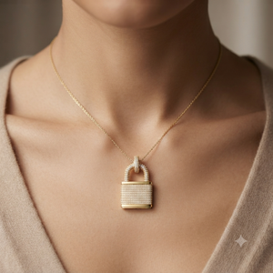 Trendy 925 Silver Gold plated Fine Charms Hip Hop Style Iced Custom Statement <b>Padlock</b> Pendants Lab Grown Diamond Unique Necklace - Product Image 2