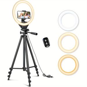 10 ''anello luce 50' allungabile treppiede luci LED cerchio porta telefono compatibile tutti i telefoni per Live Streaming YouTube - Product Image 1