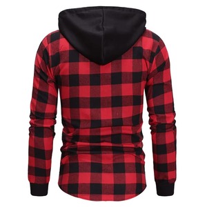 เสื้อเชิ้ตฮู้ดลายสก็อตสีแดงดำสำหรับผู้ชาย ลายบัฟฟาโล ติดกระดุม แขนยาว ผ้าฝ้ายแฟลนเนล เสื้อลำลองสไตล์คนตัดไม้ - Product Image 4