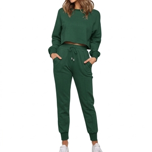 Conjunto de Pijama de Dos Piezas Unisex de Color Sólido al por Mayor, Top de Manga Larga con Cuello Redondo y Pantalones, Ropa Casual de Primavera para Estar en Casa o Hacer Deporte - Product Image 5