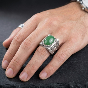 Best Selling 925 Sterling <b>Silver</b> 12x16mm Oval Shape Green Jade Gemstone Bezel Setting Signet Ring For Men's Fine Jewelry Ring - Product Image 4
