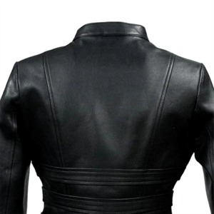 Women's Genuine <b>Leather</b> Motorcycle <b>Jacket</b> Black Stand Collar Full Sleeve Zipper Closure Autumn Style - Product Image 2