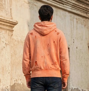 <b>Women's</b> <b>Orange</b> Acid Wash Zip-Up <b>Hoodie</b> 100% Cotton Anti-Wrinkle Front Logo Vintage Streetwear <b>for</b> Autumn-with Full Customization - Product Image 2