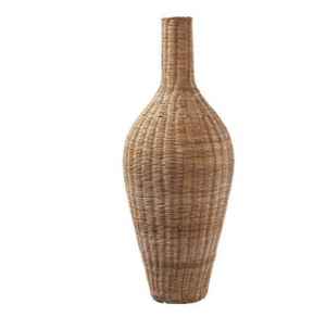 Grand vase en rotin côtelé sur pied avec poignées latérales, idéal pour la pampa, disponible à prix de gros. - Product Image 3