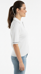 Solid Color Polo Shirt For Women Short Sleeve Slim Fit Knit Top With <b>Pants</b> Outfit Casual Wear Collar Neck Style Look - Product Image 4