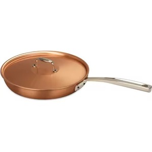 Poêle à frire en cuivre triple couche la plus populaire avec couvercle en métal plat et manche ergonomique long – Ensemble d'ustensiles de cuisson pour la maison et la restauration - Product Image 1
