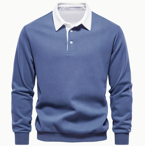 เสื้อโปโลแขนยาวสำหรับผู้ชาย, เสื้อผ้าผู้ชายผ้าฝ้ายผสมแบบสวมหัวลำลองแบบย้อนยุคเสื้อโปโลแขนยาวสำหรับฤดูใบไม้ผลิฤดูใบไม้ร่วง - Product Image 1
