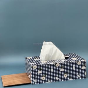 Wooden Tissue Box Napkin Holder Floral Printed Facial Tissue Dispenser Decorative <b>Table</b> Organizer for Home Office - Product Image 5