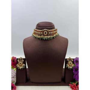 Indian Ethnic Sai Kundan <b>Gold</b> Plated Choker Necklace & Earring <b>Set</b> - Product Image 2