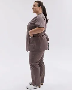 Wholesale Custom Canvas Tanning Salon Uniform Set Soft Breathable Tunic <b>Top</b> Pants Spa Specialist Apparel Low MOQ - Product Image 3