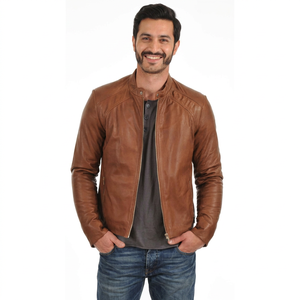 Men's Oversized Leather Jacket Relaxed Fit with <b>Drop</b> Shoulder Thin Soft Inner Lining Medium Length Relaxing Style jacket for men - Product Image 1
