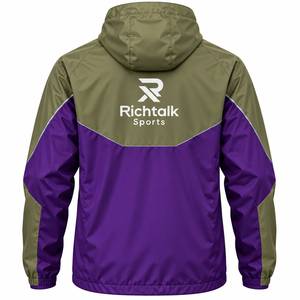 Veste coupe-vent à capuche, couleur olive et violet, style sportif, fermeture éclair sur le devant, logo, hiver, séchage rapide, streetwear - Product Image 2