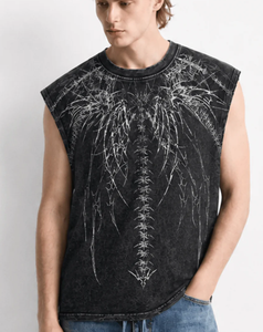 2026 Custom Made High Quality Men's <b>Gothic</b> Sleeveless Tank Top O-Neck Black Cotton Printed Design Knitted Style Cheap Price 180g - Product Image 5