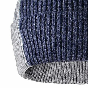 Bonnet côtelé unisexe bleu marine avec revers contrastant gris, bonnet d'hiver décontracté pour adultes 56-58CM, tricoté à la machine en acrylique - Product Image 6