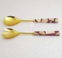 Ensemble de fourchettes et cuillères à salade en acier inoxydable avec manche en marbre, écologique, compatible lave-vaisselle, accessoires de cuisine, vente en gros