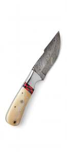 Couteau utilitaire Tracker artisanal en acier Damas, manche en os, poinçon en acier, mosaïque, outil - Product Image 1