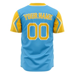 Custom <b>Baseball</b> Jersey Men's Light Blue Yellow Sublimated Quick Dry Short Sleeve Button Down Team Name Logo Sportswear - Product Image 3