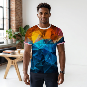 T-shirt en tricot à manches courtes pour homme, motif géométrique, impression numérique, col rond, style formel, 100% polyester, coupe régulière - Product Image 6