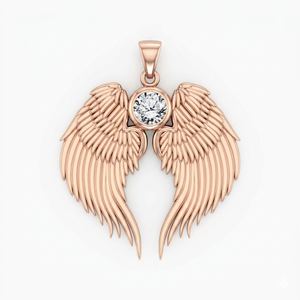 Crystal Quartz Angel Wing Birthstone Pendant Rose Gold Plated with Round Quartz Crystal 3 cm Celestial Wing Charm Necklace - Product Image 1