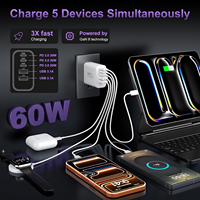 Bloc chargeur USB C 60W, chargeur rapide pour téléphone, adaptateur secteur USBC, chargeur multiport 5 ports type C, cubes de charge rapide multiport