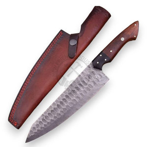 Couteau de cuisine Santoku japonais en acier Damas forgé à la main, 13 pouces, lame pleine longueur, lame martelée et affûtée, manche en bois de Pakka ambidextre - Product Image 4