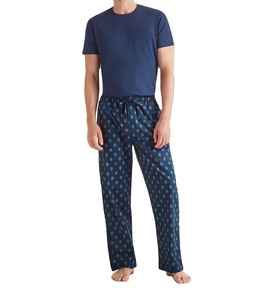 Pantalones de pijama informales estampados de algodón de punto para hombre, venta al por mayor, cintura elástica, cordón, transpirable, secado rápido, ropa de casa cómoda - Product Image 2