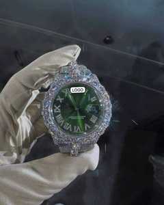 Montre à quartz à cadran vert, bracelet en strass, affichage de la date, lunette en cristal, style bijou - Product Image 2