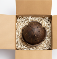 Brûleur d'encens artisanal en bois de noix de coco écologique, gravé et sculpté, motif art populaire, 10 cm, taille personnalisée, Tamil Nadu