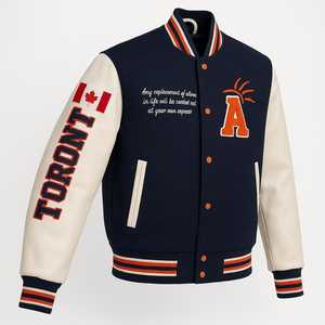 Chaqueta Varsity de Cuero Genuino Negro para Hombre, Marca Furat Leathers, con Bordado de León en la Parte Delantera, Cuello Alto y Cierre de Cremallera - Product Image 1