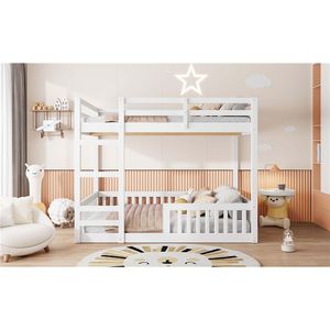 White Full Over Full <b>Wood</b> <b>Bunk</b> <b>Bed</b> with Ladder and Guardrails for Kids Expected Arrival on 7.3 - Product Image 6