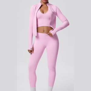 Affordable Women Yoga <b>Jacket</b> And Legging 2 Piece Set Stretch Gym Wear Active Fitness <b>Workout</b> Clothing - Product Image 3