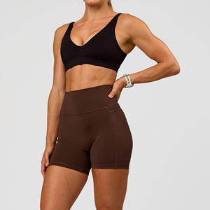 Soutien-gorge de sport sans couture à col en V profond pour femme, maintien moyen, couleur unie, haut de yoga et d'entraînement, bretelles réglables, Spandex Polyester - Product Image 3