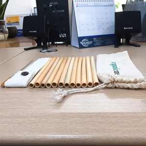 Wholesale Reusable Biodegradable Bamboo <b>Drinking</b> <b>Straws</b> Set with 1 Cleaning Brush & Storage Bag Made from Vietnam - Product Image 4