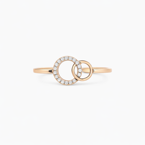 แหวนเพชรวงกลมประสานกันด้วยทองคำบริสุทธิ์ 14K แหวนสัญญาแบบมินิมอล แหวนขอแต่งงานสไตล์โมเดิร์น ชุดแหวนคู่รัก - Product Image 3