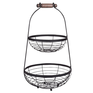Double Tier Round Metal <b>Storage</b> Basket Black Wire Stand for Kitchen Sundries Industrial Style Durable Vintage <b>Storage</b> Basket - Product Image 4