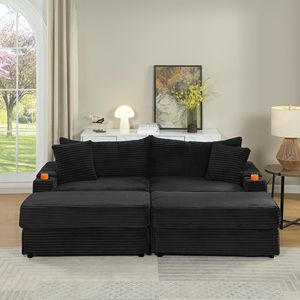 Divano Chaise Longue Profondo con 2 Cuscini Decorativi e Pouf per Soggiorno, Arredamento Confortevole - Product Image 5