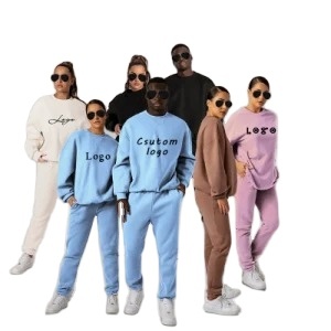 Vente en gros, ensemble de joggings à capuche vierge uni, vêtements de maison décontractés à la mode, avec logo brodé sur mesure - Product Image 6