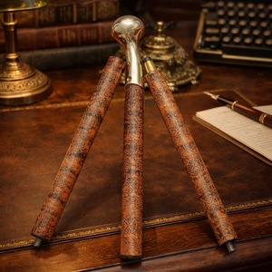 Bâtons de marche rustiques modernes en bois naturel écologique avec poignée en laiton poli, idéaux pour les cadeaux - Product Image 1