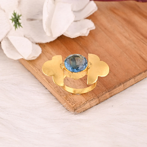 Anillo Ajustable de Topacio Azul, Chapado en Oro, Hecho a Mano, Joyería de Piedras Preciosas, Moderno para Mujer - Product Image 3