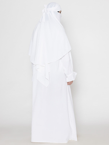 Classic White Embroidered Ramadan Abaya Featuring Round Neck and Long Sleeves Ankle Length Modest Islamic Casual Maxi Dress - Product Image 4