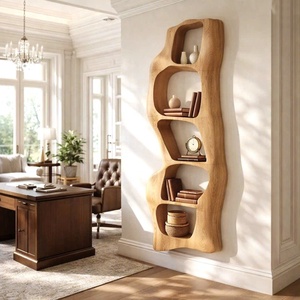 Étagère à livres en bois sculpturale moderne avec des courbes organiques et des étagères fluides pour une bibliothèque artistique à la maison ou un élément décoratif élégant pour le salon - Product Image 1