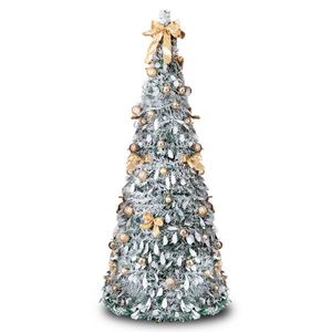 Albero di Natale Artificiale Innevato Pre-Illuminato da 2,1 m con 170 Luci Calde e Decorazioni Dorate per Casa o Ufficio - Product Image 1