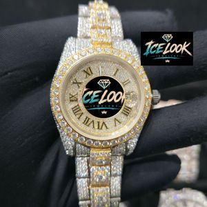 นาฬิกาข้อมือผู้หญิง ICE LOOK หรูหรา ประดับเพชร สายสแตนเลส สตีล อะนาล็อก ควอตซ์ คริสตัลแซฟไฟร์ ขนาด 40 มม. เรืองแสง ปุ่มกดแบบซ่อน สายขนาด 20 มม. - Product Image 4