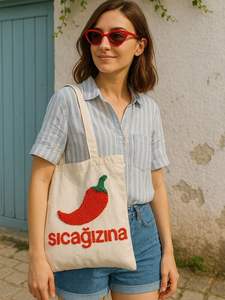 Best Price Red Chili Pepper <b>Punch</b> Needle Canvas Tote <b>Bag</b> Eco Friendly Reusable Grocery Carrier Market Handbag Factory Price - Product Image 2